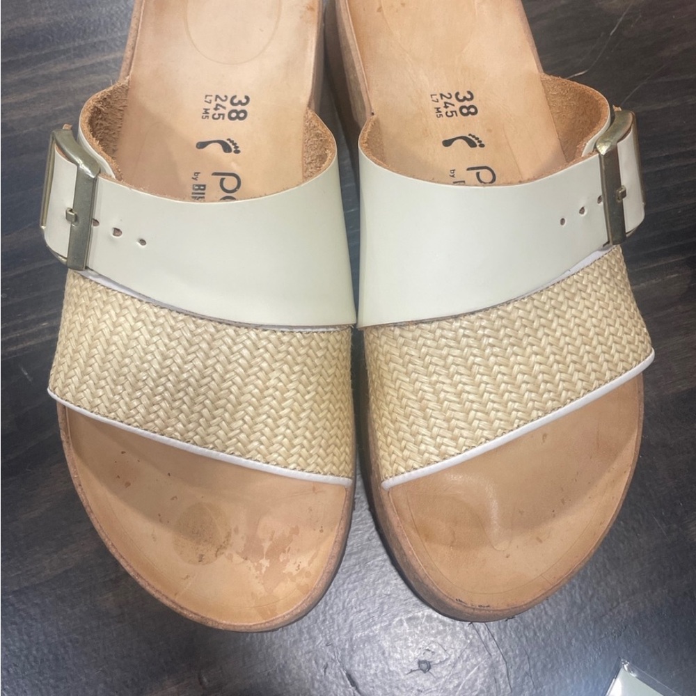 Papillio by Birkenstock Almina natural white Platform Sandals gently used 38